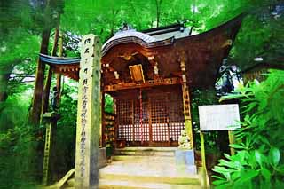 illustration,material,free,landscape,picture,painting,color pencil,crayon,drawing,A miraculous change temple of Mt. Takao, Good walker prayer, strange child ogre, Giyoja Enno, temple