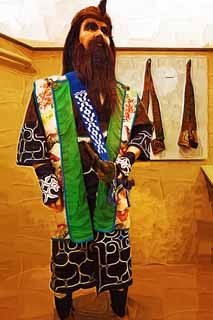 illust, materiale, libero panorama, ritratto dipinto, matita di colore disegna a pastello, disegnando,Il costume di popolo di Ainu, modello, giacca, Ricamo, Ainu