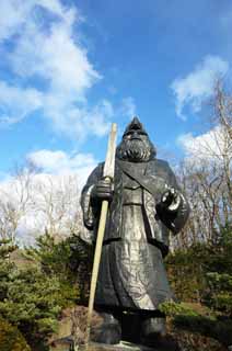 fotografia, materiale, libero il panorama, dipinga, fotografia di scorta,L'immagine di Ainu, statua di legno, cielo blu, Costume di popolo, Ainu
