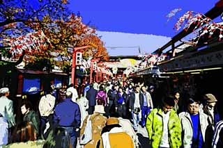 illust, materiale, libero panorama, ritratto dipinto, matita di colore disegna a pastello, disegnando,La produzione di negozi che solcano un corridoio, turista, Tempio di Senso-ji, Asakusa, L'anno Nuovo villeggia decorazione