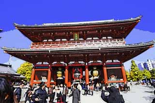 illust, materiell, befreit, Landschaft, Bild, Gemlde, Farbbleistift, Wachsmalstift, Zeichnung,,Senso-ji-Tempel Hozo-mon Tor, das Besichtigen von Stelle, Senso-ji-Tempel, Asakusa, Laterne