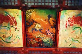illust, materiale, libero panorama, ritratto dipinto, matita di colore disegna a pastello, disegnando,Ritratto di soffitto di Tempio di Senso-ji, dragone, fanciulla celestiale, Asakusa, ritratto