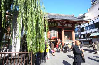 Foto, materieel, vrij, landschap, schilderstuk, bevoorraden foto,Kaminari-mon Poort, Bezoekende touristenplaats stip, Senso-ji Tempel, Asakusa, Lantaarn