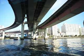 fotografia, material, livra, ajardine, imagine, proveja fotografia,A ponte da via expressa Metropolitana, ponte, Sumida Rio descida, rodovia, Trfico