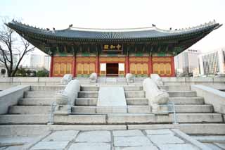 photo,material,free,landscape,picture,stock photo,Creative Commons,The virtue Kotobuki shrine Hall of Central Harmony, palace building, I am painted in red, stone pavement, Tradition architecture
