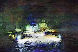 illust, matire, libre, paysage, image, le tableau, crayon de la couleur, colorie, en tirant,Une surabondance de caverne de la vigueur, Caverne de gul Manjang, Systme du tube de la lave de Geomunoreum, le volcanique, sous-sol
