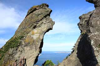 fotografia, materiale, libero il panorama, dipinga, fotografia di scorta,La pietra enorme dello Shiroyama Hiji la vetta, ilchulbong di seongsan, Cliff, isola vulcanica, macchia di bellezza