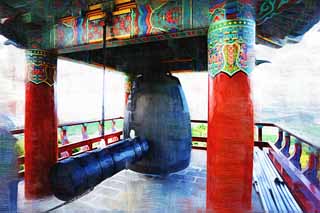 illust, matire, libre, paysage, image, le tableau, crayon de la couleur, colorie, en tirant,Temple Sanbanggul, montagne branlante, Chaitya, tour de la cloche, dme de la lave