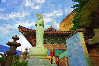 illust, materiale, libero panorama, ritratto dipinto, matita di colore disegna a pastello, disegnando,Tempio di Sanbanggul, montagna rocciosa, Chaitya, Kannon immagina, cupola lavica