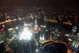Foto, materieel, vrij, landschap, schilderstuk, bevoorraden foto,Een avond uitzicht van Sjanghai, Sjanghai, Wereld Financial Center, Observatory, Avond