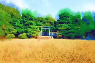 illustration,material,free,landscape,picture,painting,color pencil,crayon,drawing,Emperor Chokei Saga Dongling, Sky Imperial mausoleum, grave, North and south morning, 