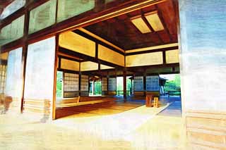 illust, materiale, libero panorama, ritratto dipinto, matita di colore disegna a pastello, disegnando,Tenryu-ji Ogata la lunghezza, Chaitya, intagliato pannello di legno sopra di carta porta scorrevole, eredit di mondo, Sagano