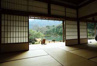 Foto, materiell, befreit, Landschaft, Bild, hat Foto auf Lager,Tenryu-ji Ogata-Lnge, Chaitya, tatami verfilzt, Welterbe, Sagano