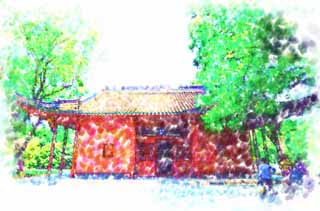 illustration,material,free,landscape,picture,painting,color pencil,crayon,drawing,Ming Xiaoling Mausoleum Toru, Tomorrow morning, I am painted in red, The first emperor, world heritage