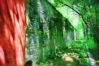 illust,tela,gratis,paisaje,fotografa,idea,pintura,Lpiz de color,dibujo,Una Ming Xiaoling Mausoleum pared de castillo, Ishigaki, Soy pintado de rojo, Pared, Bosque