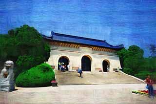 illustration,material,free,landscape,picture,painting,color pencil,crayon,drawing,Chungshan Mausoleum, Shingai Revolution, Mr. grandchild Nakayama, Zijin mountain, The Republic of China founding of a country