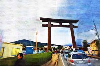 illust, , , , , ,  ,  , .,-wheeled Shinto shrine Otorii, Shinto,   , Precincts, Shinto shrine 
