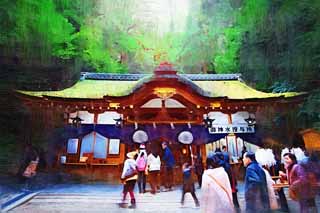 illustration,material,free,landscape,picture,painting,color pencil,crayon,drawing,Omiwa shrine narrow well Shinto shrine, Kusurii door, , Precincts, Shinto