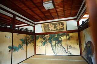 photo,material,free,landscape,picture,stock photo,Creative Commons,Ninna-ji Temple fusuma picture, Fukui fine weather sail, Japanese-style room, Japanese traditional painting, heron