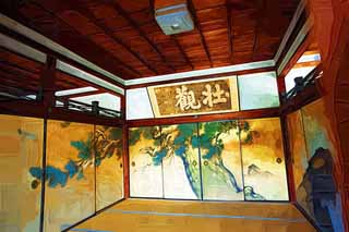 illust, materiale, libero panorama, ritratto dipinto, matita di colore disegna a pastello, disegnando,Ritratto di fusuma di Tempio di Ninna-ji, Fukui multa vela di tempo, Stanza di Giapponese-stile, Dipinto tradizionale giapponese, airone