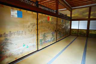 photo, la matire, libre, amnage, dcrivez, photo de la rserve,Devant de la jambe-repaire de temple Ninna-ji, Feuille de l'or, Pice du Japonais-style, Tableau traditionnel japonais, Gorgeousness