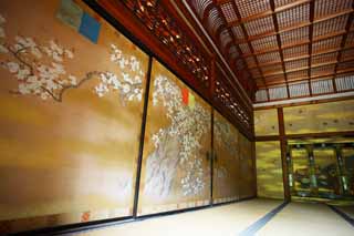 fotografia, material, livra, ajardine, imagine, proveja fotografia,Ninna-ji templo Canela-guarida, Folha de ouro, Quarto de Japons-estilo, Pintura tradicional japonesa, Gorgeousness