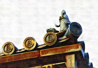 illust, material, livram, paisagem, quadro, pintura, lpis de cor, creiom, puxando,Templo de Ninna-ji Kannondo, Estilo arquitetnico japons, azulejo de telhado, Chaitya, herana mundial