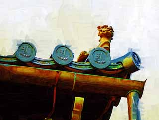 illust, materiale, libero panorama, ritratto dipinto, matita di colore disegna a pastello, disegnando,Tempio di Ninna-ji Kannondo, Stile architettonico giapponese, tegola di tetto, Chaitya, eredit di mondo