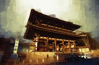 illustration,material,free,landscape,picture,painting,color pencil,crayon,drawing,The Ninna-ji Temple Nio guardian deity gate, Deva gate, Case mother appearance of a house, Japanese architectural style, famous temple with a venerable history