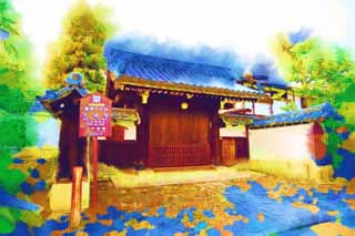 illust, matire, libre, paysage, image, le tableau, crayon de la couleur, colorie, en tirant,Temple Myoshin-ji Maison de sphre cleste, Egen Kanzan, boisez fond, Le pape du jardin de la fleur, temple qui appartient  la secte Zen