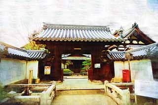 illust, matire, libre, paysage, image, le tableau, crayon de la couleur, colorie, en tirant,La maison de temple Myoshin-ji Harumitsu, Egen Kanzan, boisez fond, Le pape du jardin de la fleur, temple qui appartient  la secte Zen