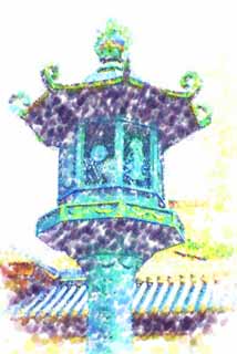 illust, material, livram, paisagem, quadro, pintura, lpis de cor, creiom, puxando,Myoshin-ji Templo jardim lanterna, drago, , O papa de jardim de flor, templo que pertence  seita de Zen