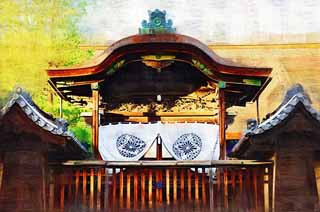 illust, material, livram, paisagem, quadro, pintura, lpis de cor, creiom, puxando,Templo de Myoshin-ji grande comprimento de poro, Egen Kanzan, fundo de floresta, O papa de jardim de flor, templo que pertence  seita de Zen