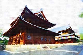illust, matire, libre, paysage, image, le tableau, crayon de la couleur, colorie, en tirant,Temple Myoshin-ji sanctuaire bouddhiste, Egen Kanzan, boisez fond, Le pape du jardin de la fleur, temple qui appartient  la secte Zen