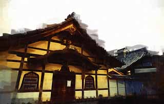 illust, materiale, libero panorama, ritratto dipinto, matita di colore disegna a pastello, disegnando,Bagno di Tempio di Myoshin-ji, Egen Kanzan, sauna, Il papa orto e floreale, tempio che appartiene alla setta Zen