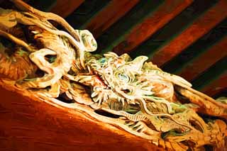 illust, matire, libre, paysage, image, le tableau, crayon de la couleur, colorie, en tirant,Shibamata Taishaku-dix sculpture de Temple, dragon, sculpture, grain de bois, Bouddhisme