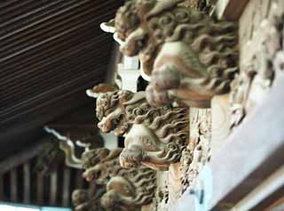 fotografia, material, livra, ajardine, imagine, proveja fotografia,Shibamata Taishaku-dez escultura de Templo, leo, escultura, gro de madeira, Budismo