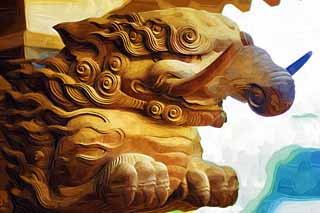 illust, materiale, libero panorama, ritratto dipinto, matita di colore disegna a pastello, disegnando,Shibamata Taishaku-dieci scultura di Tempio, Un elefante, scultura, grano di legno, Buddismo