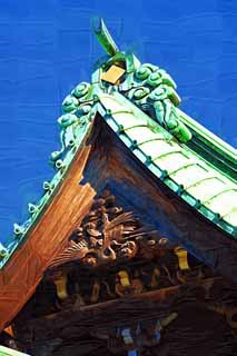 illust, materiale, libero panorama, ritratto dipinto, matita di colore disegna a pastello, disegnando,Shibamata Sakra Deranam Indra la scultura, sollevi con una gru, nube, tempio, Buddismo