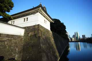 Foto, materieel, vrij, landschap, schilderstuk, bevoorraden foto,Imperiale Palace Sakurada-mon Poort, Ishigaki, Moat, Watari passage onder een torentje, Edo-jo Kasteel