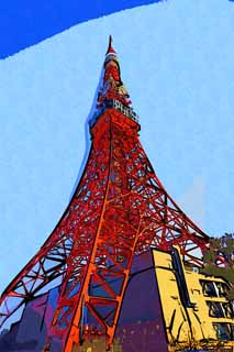 illust,tela,gratis,paisaje,fotografa,idea,pintura,Lpiz de color,dibujo,Tokyo Tower, Coleccin torre de ola elctrica, Rojo y blanco, Una antena, Un observatorio