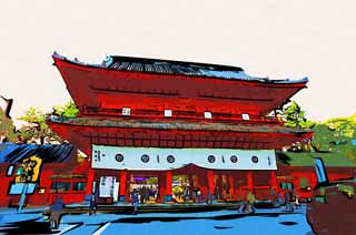 illust, materiale, libero panorama, ritratto dipinto, matita di colore disegna a pastello, disegnando,Tre cancelli di liberazione di Tempio di Zojo-ji, Chaitya, Il tempio di famiglia del Tokugawas, Magazzino di Tadaomi, Il mausoleo di Tokugawas