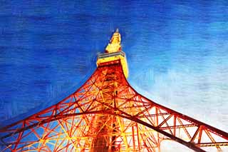 illust,tela,gratis,paisaje,fotografa,idea,pintura,Lpiz de color,dibujo,Tokyo Tower, Coleccin torre de ola elctrica, Rojo y blanco, Una antena, Un observatorio
