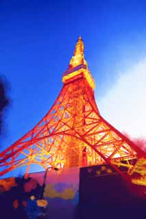 illust, material, livram, paisagem, quadro, pintura, lpis de cor, creiom, puxando,Torre de Tquio, coleo torre de onda eltrica, Eu ilumino isto, Uma antena, Um observatrio