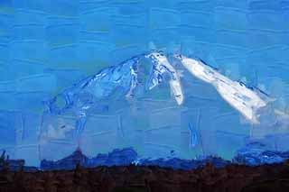 Illust, materieel, vrij, landschap, schilderstuk, schilderstuk, kleuren potlood, crayon, werkje,Mt. Fuji, Fujiyama, De besneeuwde bergen, Nevel van sneeuwen, Ht mountaintop