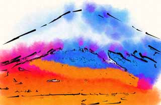 illust, materiale, libero panorama, ritratto dipinto, matita di colore disegna a pastello, disegnando,Mt. Fuji, Fujiyama, Le montagne nevose, faccia della montagna, Il mountaintop