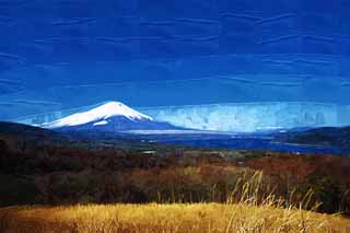 illust, material, livram, paisagem, quadro, pintura, lpis de cor, creiom, puxando,Mt. Fuji, Fujiyama, As montanhas nevadas, Spray de neve, O mountaintop