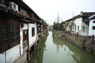 foto,tela,gratis,paisaje,fotografa,idea,Canal de Zhujiajiao, Canal navegable, La superficie del agua, Ishigaki, Pared blanca