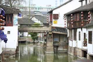 photo, la matire, libre, amnage, dcrivez, photo de la rserve,Canal Zhujiajiao, voie navigable, La surface de l'eau, Ishigaki, mur blanc
