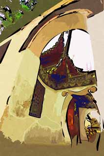 Illust, materieel, vrij, landschap, schilderstuk, schilderstuk, kleuren potlood, crayon, werkje,De Yuyuan Garden poort, Joss huis tuinieren, , De poort, Chinees gebouw